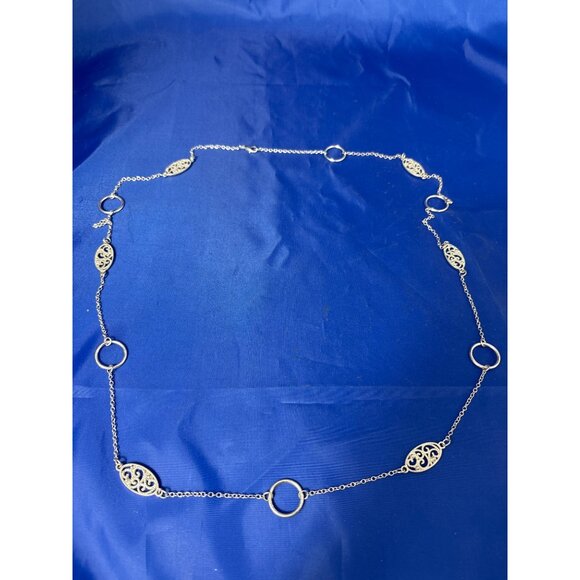 Silvertone Chain Necklace Circles Filigree Stations Lobster Clasp 36 inches Long - Picture 2 of 2